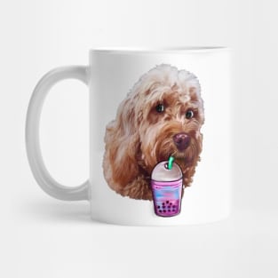 Cavapoo Cavoodle puppy dog sipping Bubble tea  - funny cute cavalier king charles spaniel poodle, puppy love Mug